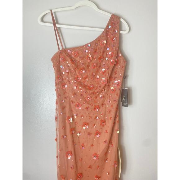 ADRIANNA PAPELL DRESS 6 LONG FORMAL FLORAL 3D SEQUIN ONE SHOULDER WEDDING GUEST - Picture 7 of 16